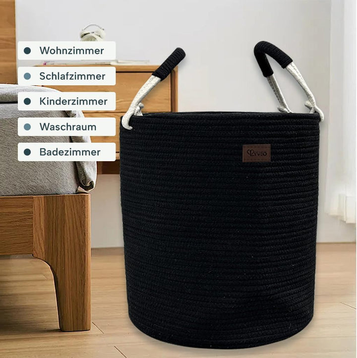 Wäschekorb aus Baumwolle 40 L Wäschesammler Aufbewahrungskorb, Baumwollseil mit Griff, Kordelzug, Wä