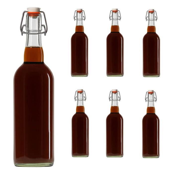 hocz 6er Set Bügelflaschen Bügelflasche Glasflaschen 750ml mit Bügelverschluss zum Selbstbefüllen in