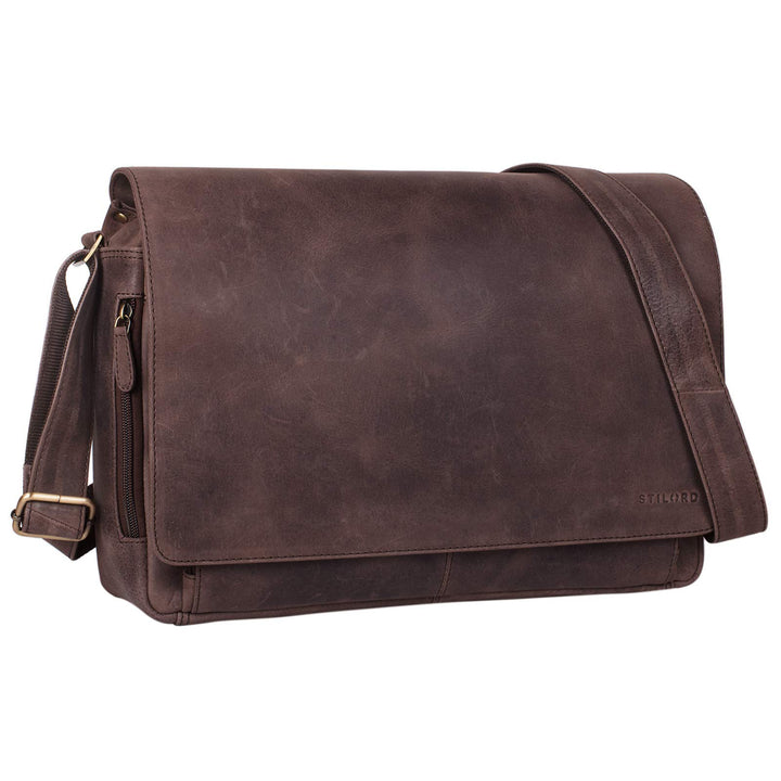 STILORD 'Tom' Vintage Leder Umhängetasche für Studium Uni Büro Arbeit 15 Zoll Laptoptasche DIN A4 Sc
