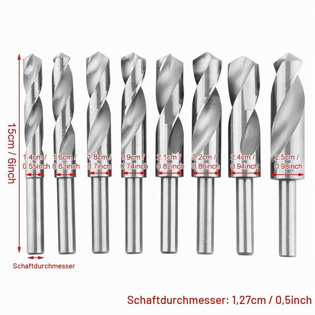 Spiralbohrer-Set, HSS Spiralbohrer aus gehärtetem Stahl Spiralbohrersatz Metallspiralbohrer Set 8tlg