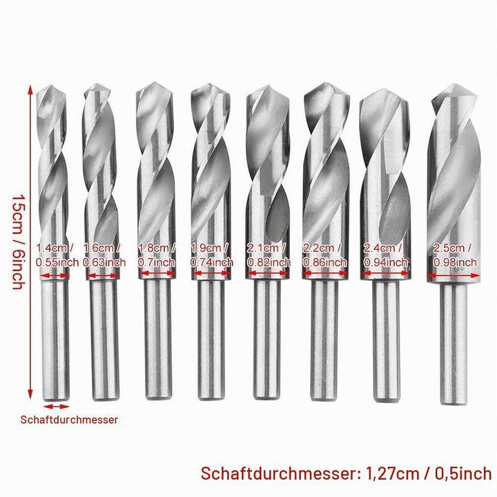 Spiralbohrer-Set, HSS Spiralbohrer aus gehärtetem Stahl Spiralbohrersatz Metallspiralbohrer Set 8tlg
