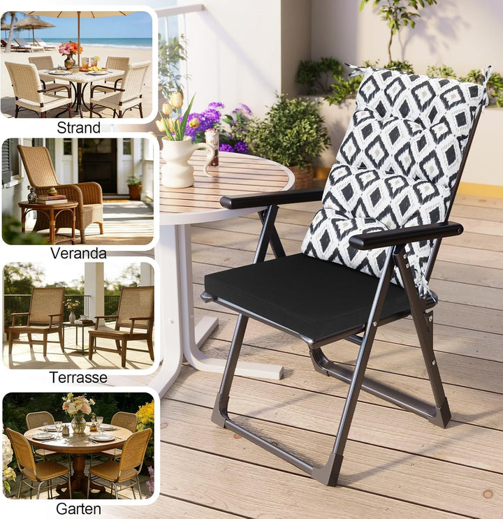 Gartenstuhl-Auflagen Hochlehner Set – Bequeme Outdoor Sitzkissen für Gartenstühle & Klappstühle, Wei