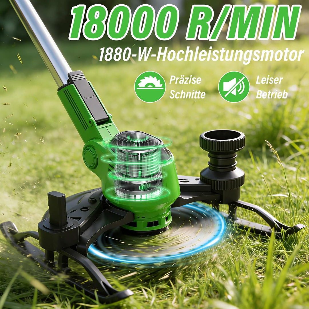 Rasentrimmer mit Akku, 2 in 1 Akku Rasentrimmer mit 2 x 3.0Ah Akku | 21V Akku Freischneider/Rasenkan