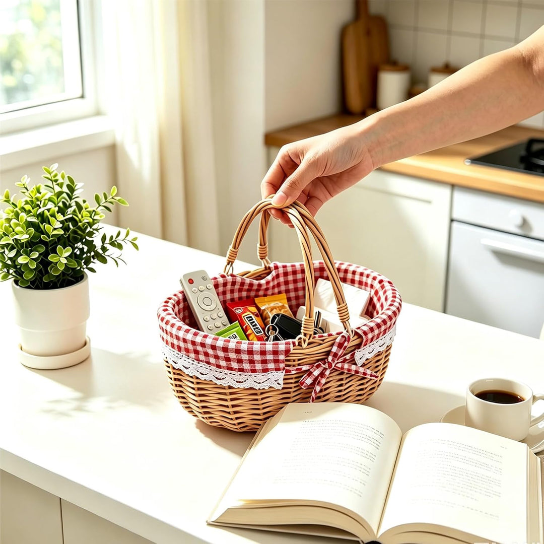 Picknickkorb aus Weide, Natural Weidenkorb mit Henkel, Handlicher Einkaufskorb aus Weide, Picknickko