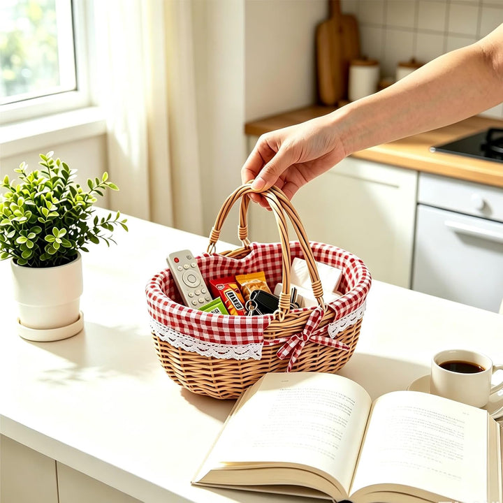 Picknickkorb aus Weide, Natural Weidenkorb mit Henkel, Handlicher Einkaufskorb aus Weide, Picknickko