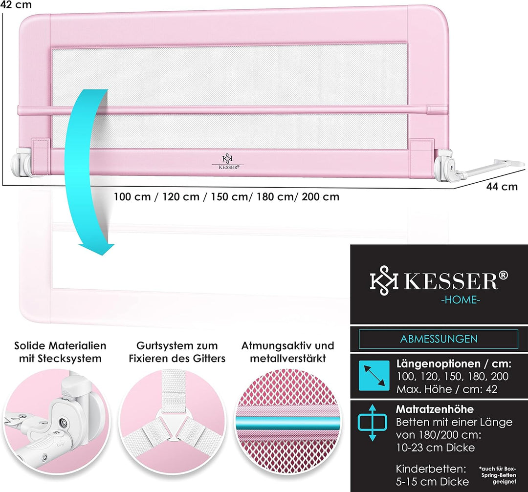 KESSER® Bettgitter 200 cm Bettschutzgitter Kinderbettgitter für Kinder Babybettgitter Klappbar, Trag