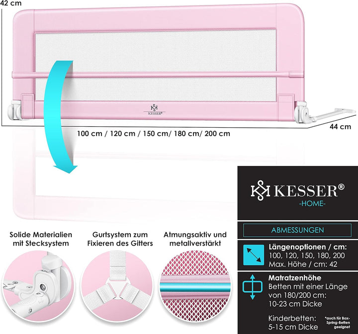 KESSER® Bettgitter 200 cm Bettschutzgitter Kinderbettgitter für Kinder Babybettgitter Klappbar, Trag