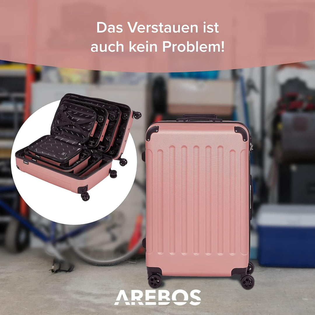 Arebos Reisekoffer 4er Set I ABS-Hartschale I Trolley Kofferset I Teleskopgriff I Inkl. Reissverschl
