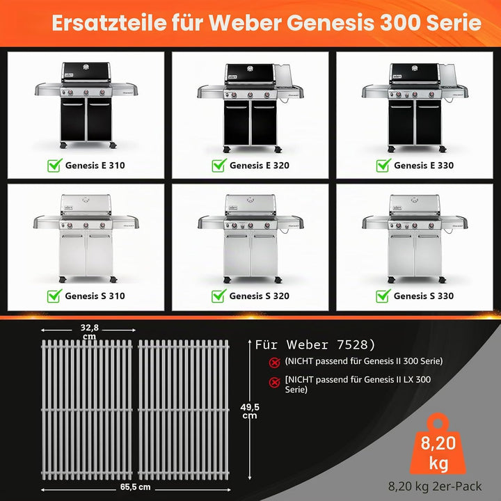 QuliMetal 49,5 x 33cm 7528 Grillrost Edelstahl für Weber Genesis E-310/320/330, S-310/320/330 (2007-