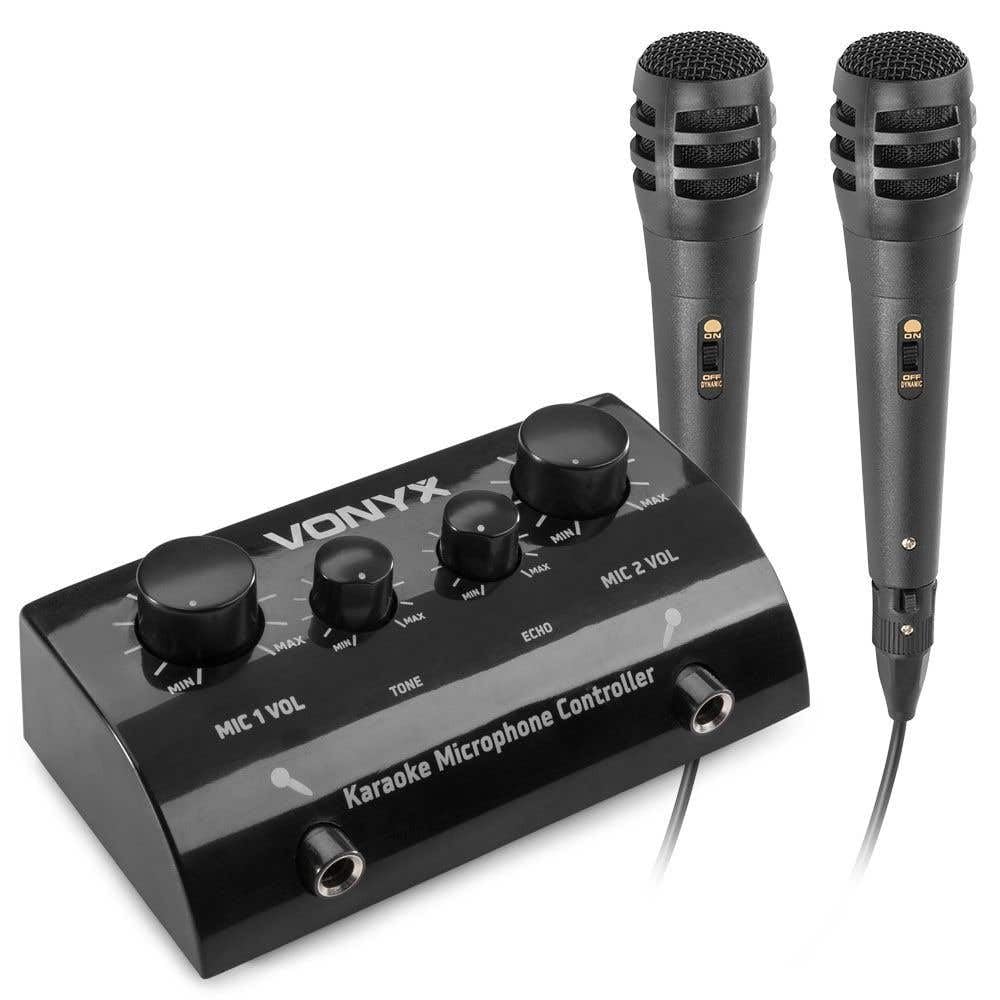 Vonyx AV430B Karaokeanlage, Karaoke Set mit 2x-Karaokemikrofon und Mischpult – Schwarz