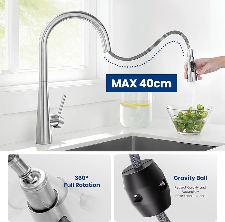 CECIPA Wasserhahn Küche, Küchenarmatur mit Brause Ausziehbar, Mischbatterie Küche mit 3 Strahlarten,