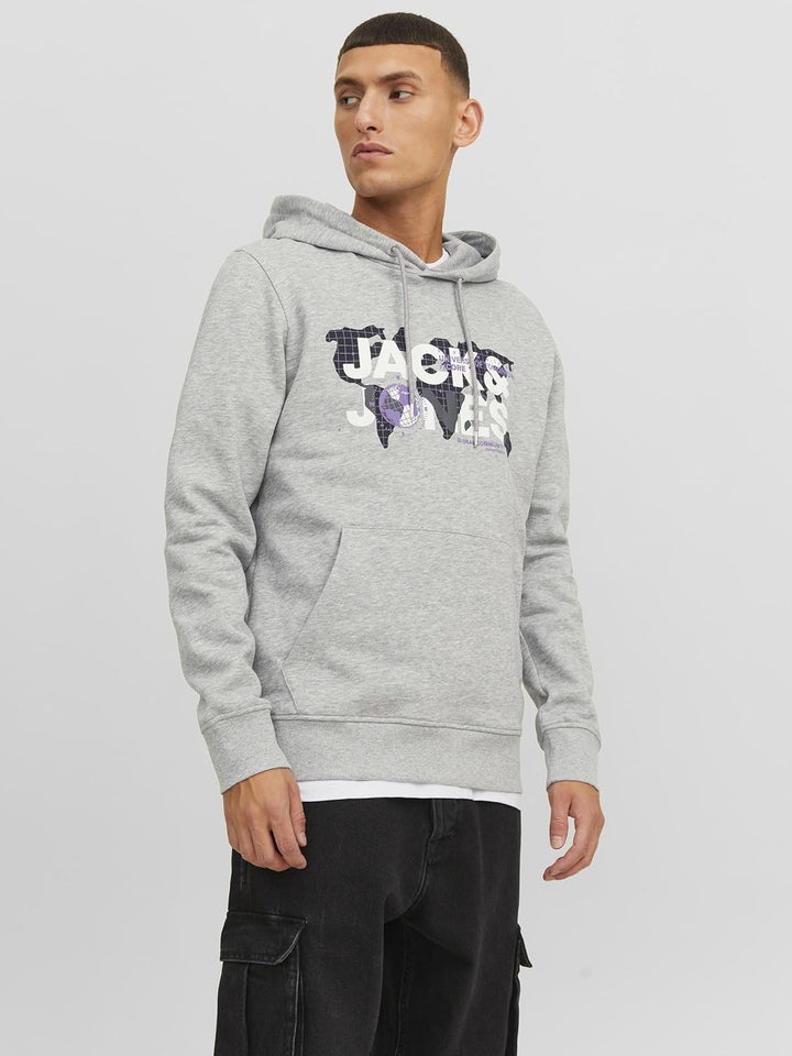 JACK & JONES Herren Jcodust Sweat Hood Sn Kapuzenpullover M Light Grey Melange/Detail:new Lgm, M Lig