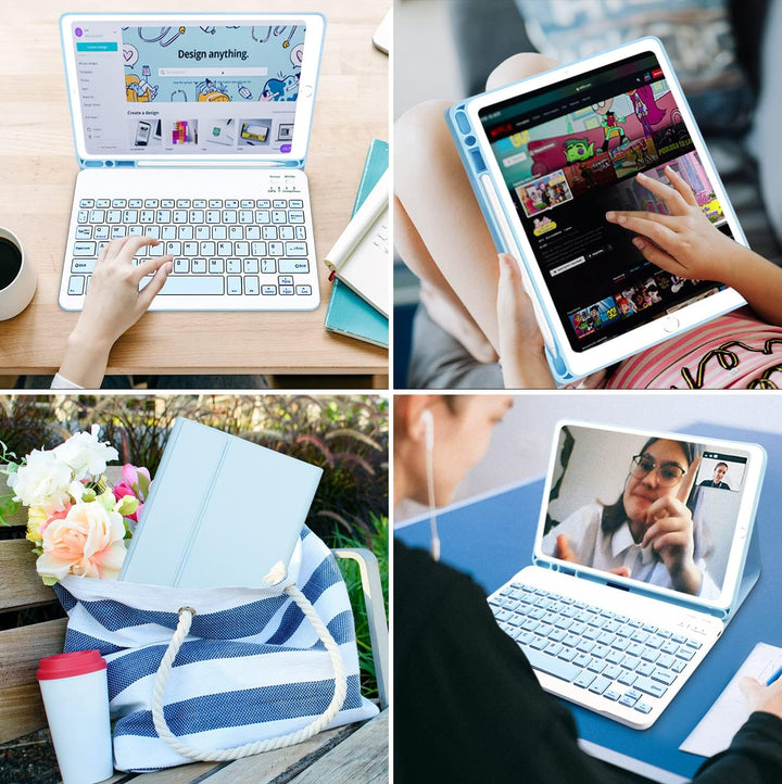 Lielax Tastaturhülle für iPad 10.2 Zoll 2021, Schutzhülle mit Stifthalter und Abnehmbarer kabelloser