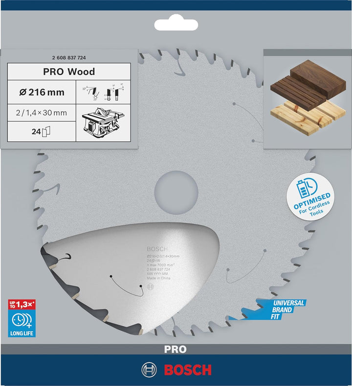 Bosch Accessories 1x Kreissägeblatt Standard for Wood (Holz, Sägeblatt Ø 216 x 30 x 1,7 mm, 24 Zähne