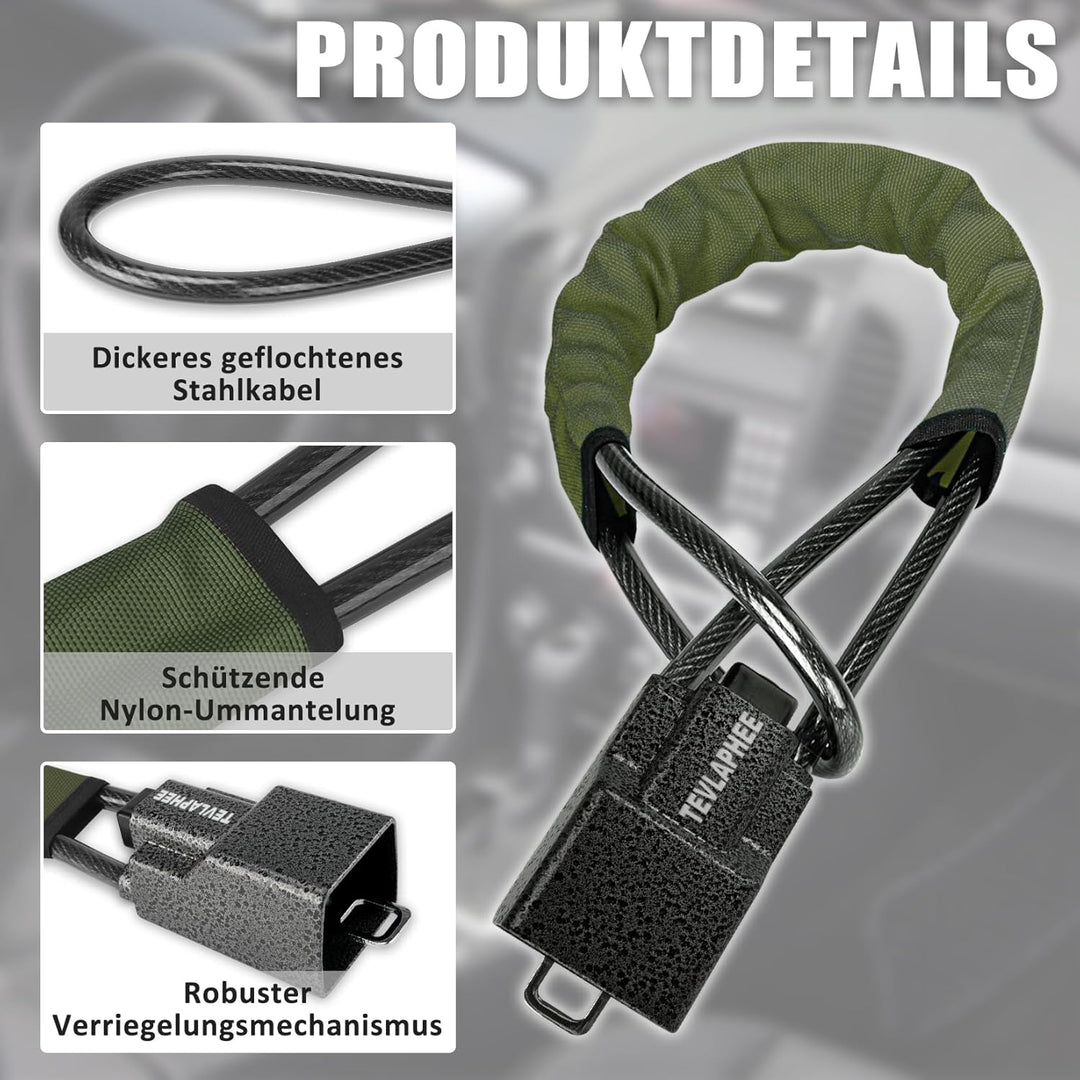 Tevlaphee Lenkradkralle Aufgerüstetes, Lenkradschloss für Auto, Metallkopf, Sichtbares Auto-Diebstah
