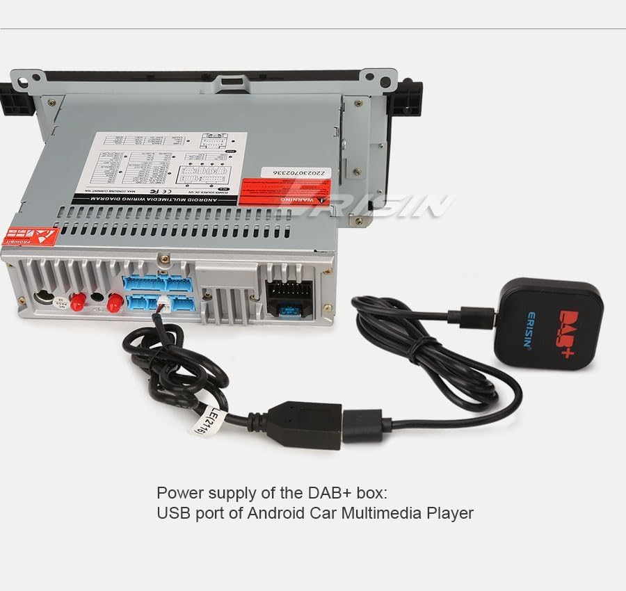 Erisin DAB+ Digital Radio Box Antenne mit Verstärkter Antenne Kit Adapter für Auto Stereo Android 9.