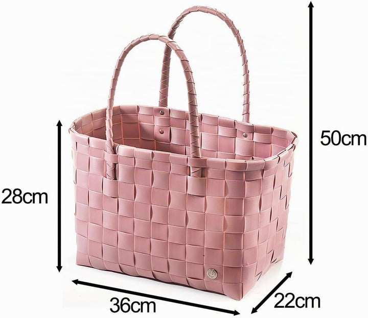 Kobolo Tasche Einkaufstasche Einkaufskorb geflochten Kunststoff Shopper - Rose XXL - rosa