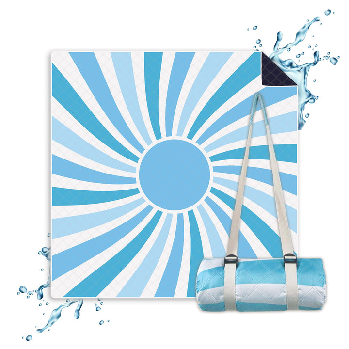 Picknickdecken (Sonne Blau) - extra grosse Picknickdecke 200x200 cm - waschbare Campingdecke - Stran