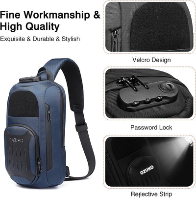 FANDARE Brusttasche Herren Sling Rucksack mit USB-Ladeanschluss Geschäft Klein Daypacks Schultertasc