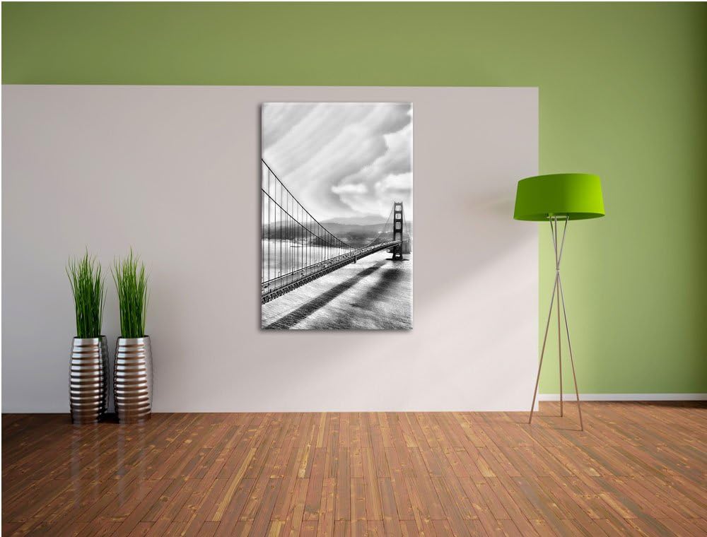 Pixxprint Monocrome, Golden Gate Bridge, San Francisco, Black and White, Format: 100x70 auf Leinwand