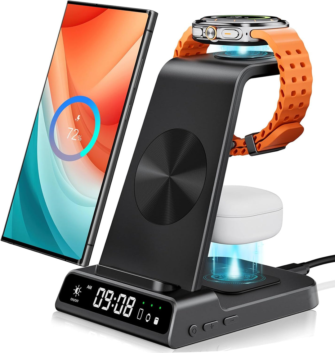 leQuiven Induktive Ladestation für Samsung, 3 in 1 Kabelloses Ladestation für Galaxy S24 Ultra/Z Fol