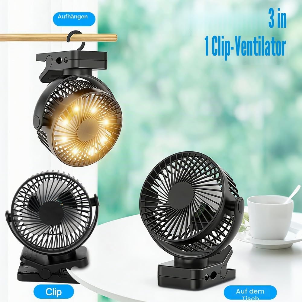 Camping Ventilator, 12000 MAh Mini USB Ventilator Leise mit Fernbedienung &amp; Timerfunktion, 3 Geschwi