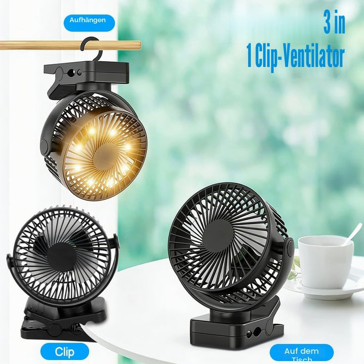 Camping Ventilator, 12000 MAh Mini USB Ventilator Leise mit Fernbedienung &amp; Timerfunktion, 3 Geschwi