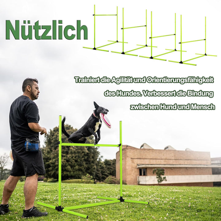 Grün 4X Hürden für Hunde Agility-Ausrüstung Slalom Stangen Höhenverstellbar Slalom Training Training
