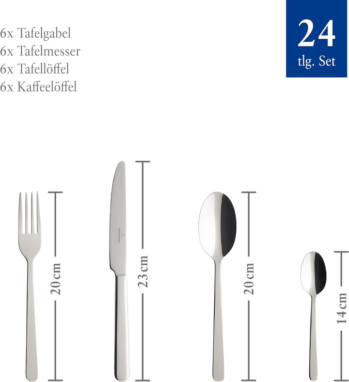 Villeroy & Boch – Louis Tafelbesteck 24 teilig für 6 Personen, spülmaschinenfest, rostfrei, Besteck