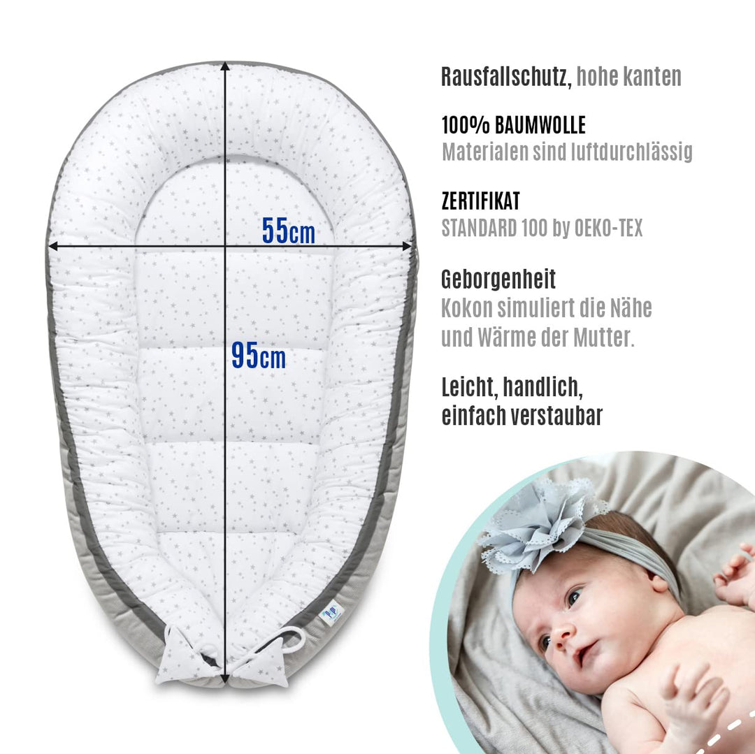 Pepi Babynest - Sicher und Komfortabel Baby-Kokon für Neugeborene - Handmade - Nestchen für Baby - H