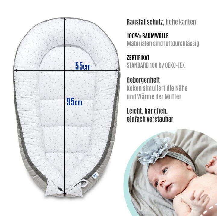 Pepi Babynest - Sicher und Komfortabel Baby-Kokon für Neugeborene - Handmade - Nestchen für Baby - H
