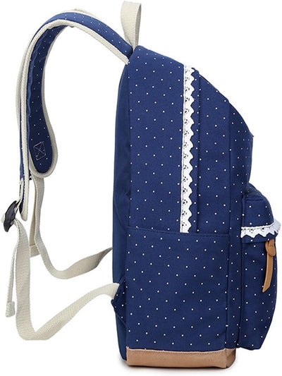Leichte Schulrucksack mit Polka Dots Nette Canvas Schultaschen Damen Mädchen EXTRA Gross Kinderrucks