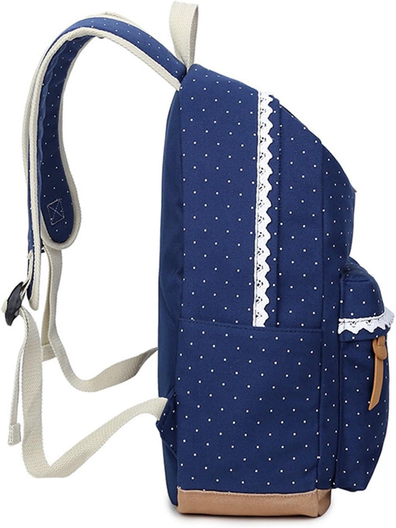 Leichte Schulrucksack mit Polka Dots Nette Canvas Schultaschen Damen Mädchen EXTRA Gross Kinderrucks