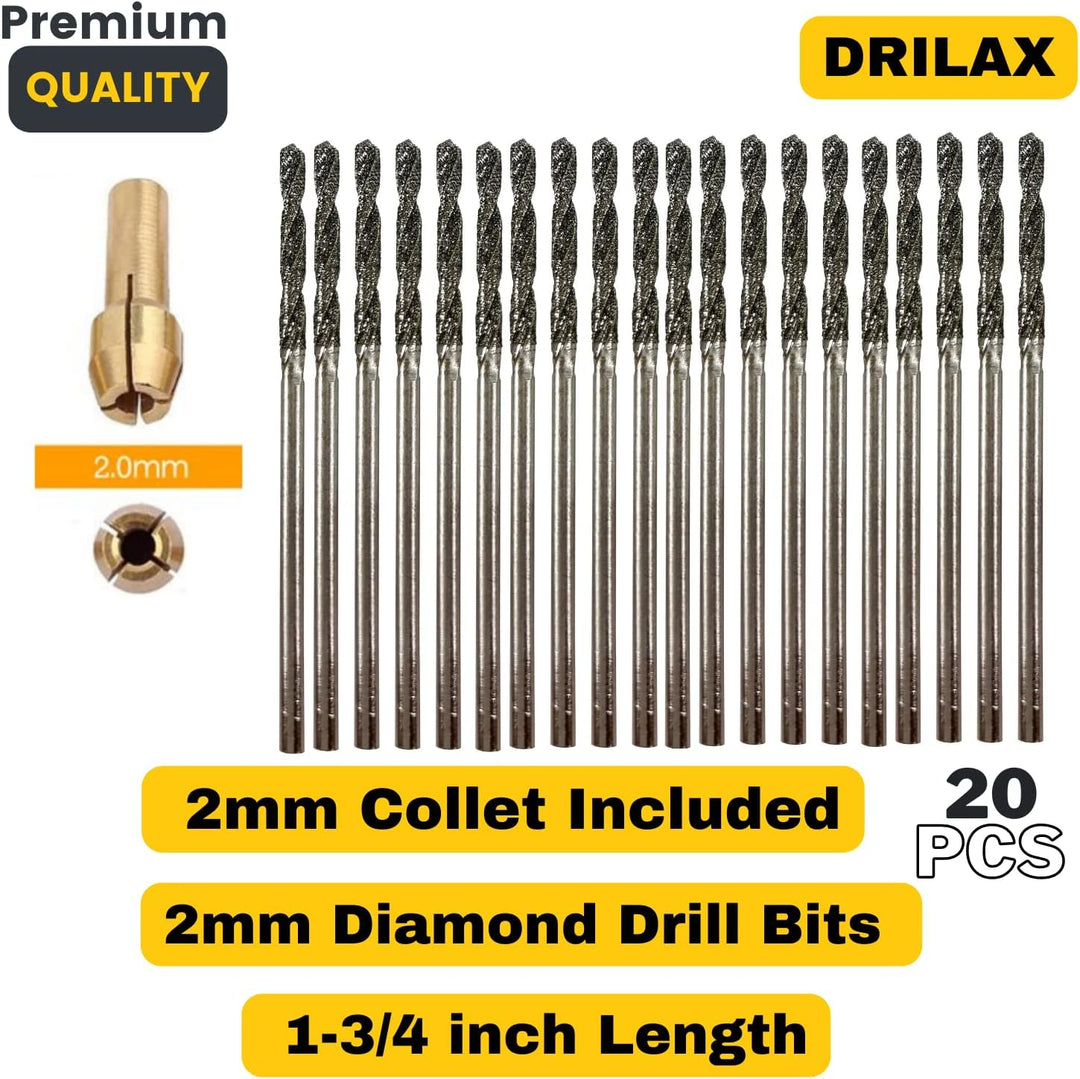 Drilax 2mm Diamantbohrer Set – Diamantbeschichtete Mikro Bohrer für Schmuck, Glas, Muscheln, Edelste