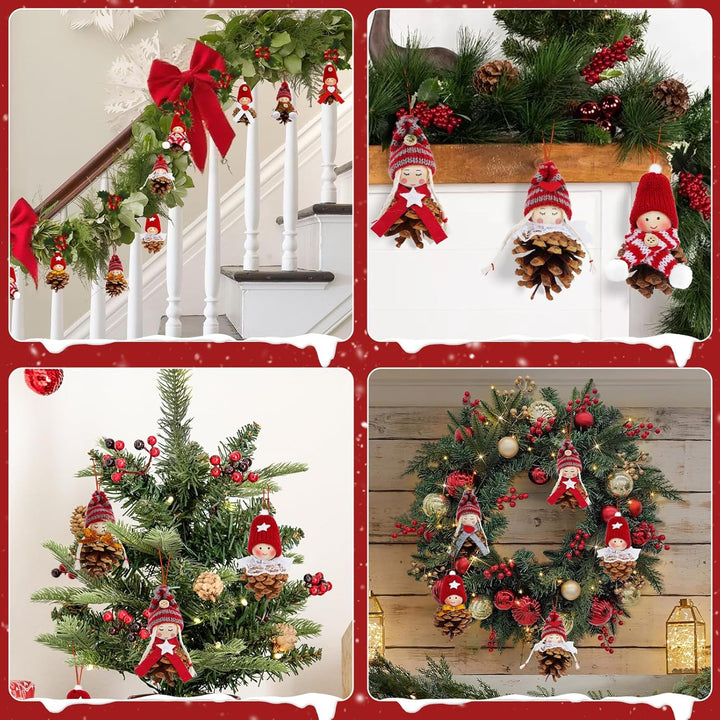Weihnachtswichtel Anhänger Tannenzapfen, 10 Stück DIY Weihnachten Wichtelanhänger Bastelset mit Holz