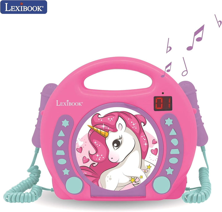 Lexibook, Unicorn, Tragbarer CD-Spieler mit Mikrofonen, Musikwiedergabe, Wiederholung und Programmie