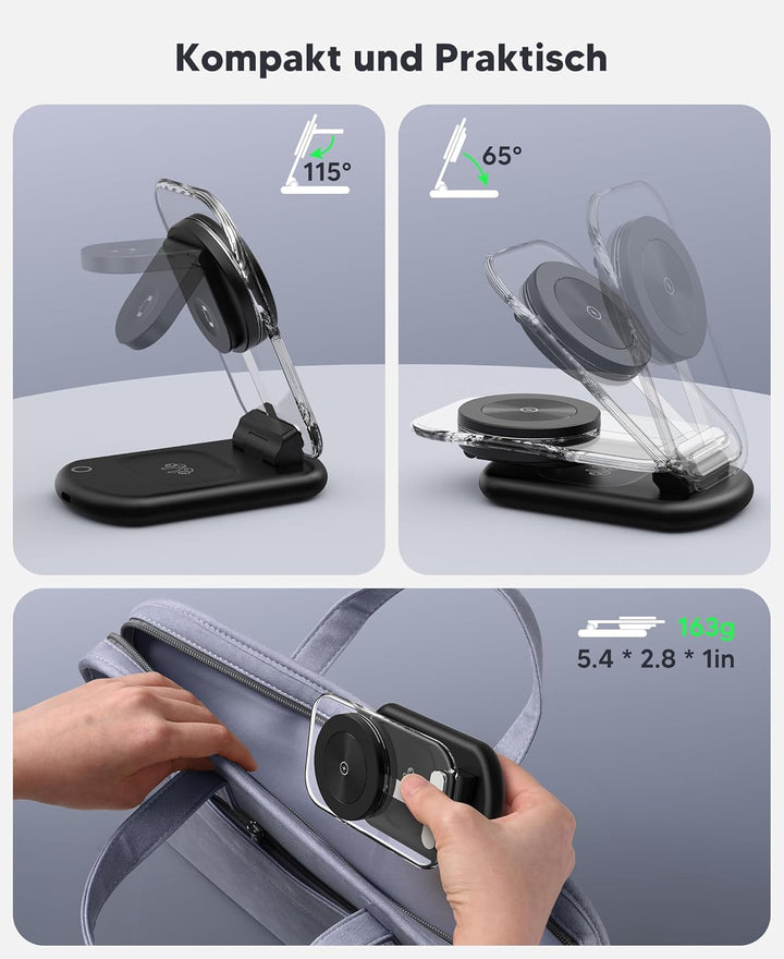 Induktive Ladestation,Mag Safe Ladegerät, 3 in 1 Mag Safe Ladestation Kompatibel mit iPhone 17e 17 1