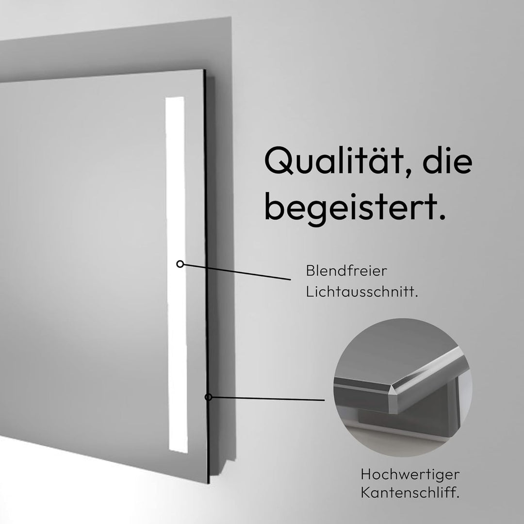 Talos Light Badspiegel mit Beleuchtung – LED Badezimmerspiegel 80x60 cm – Wandspiegel mit LED Lichta