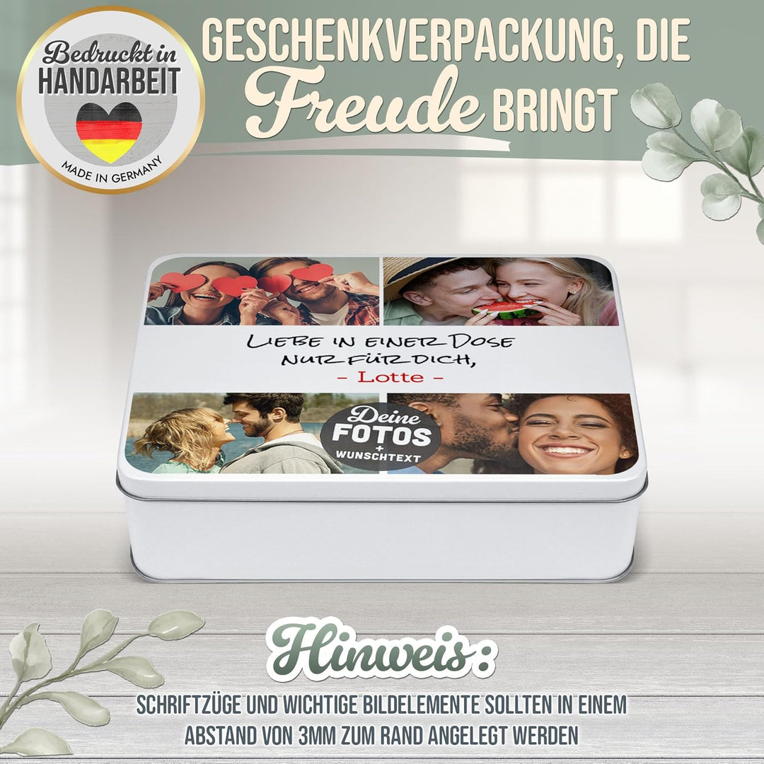 Print Royal PR Geschenkdose selbst gestalten mit 4 Fotos & 3 Zeilen Text - Blechdose bedrucken, Pers