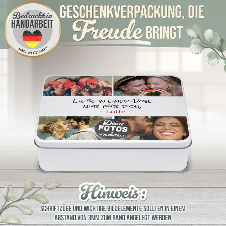 Print Royal PR Geschenkdose selbst gestalten mit 4 Fotos & 3 Zeilen Text - Blechdose bedrucken, Pers