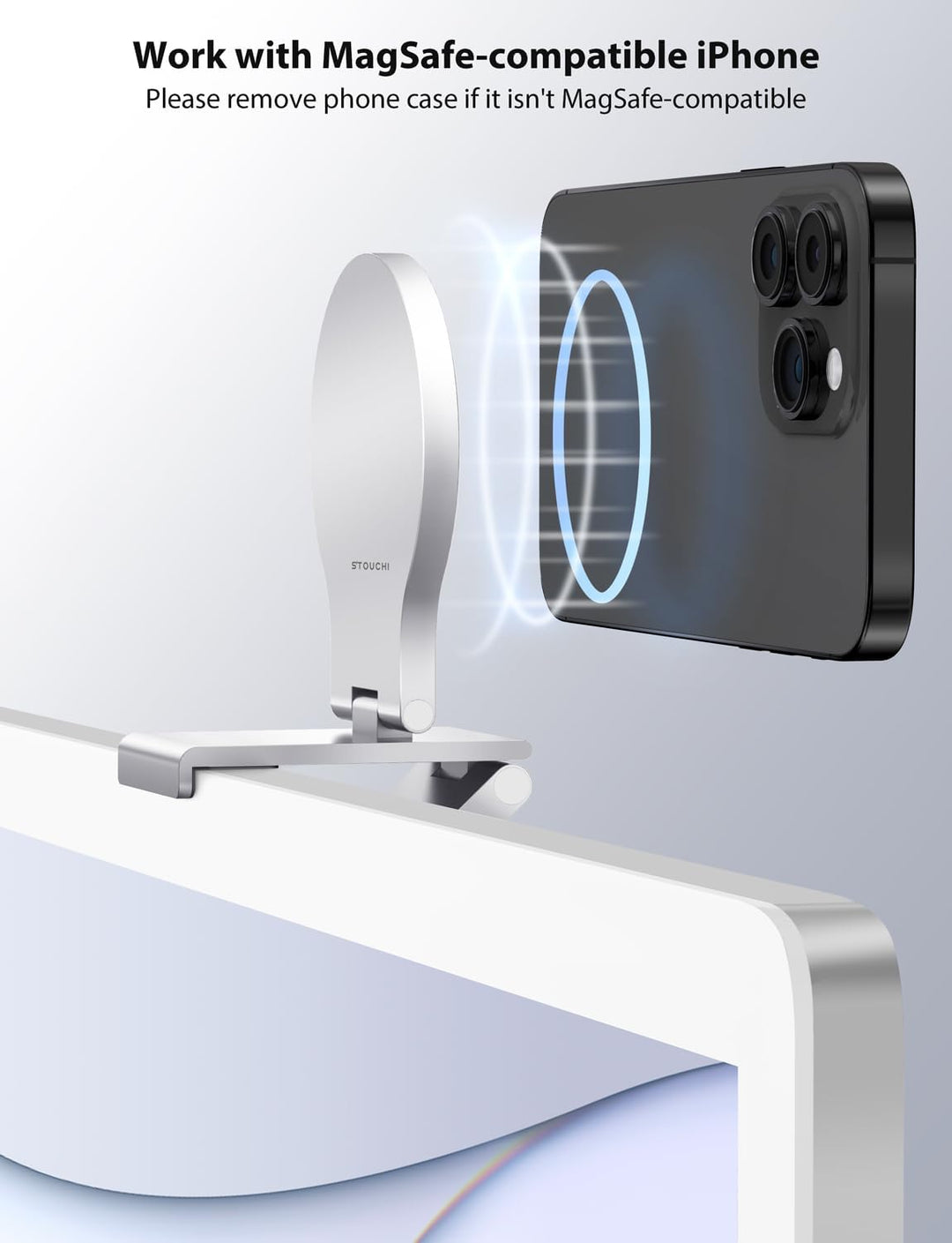 Stouchi Continuity Camera Mount für iMac, Desktop Monitor,Einstellbarer Winkel iPhone Monitor Halter