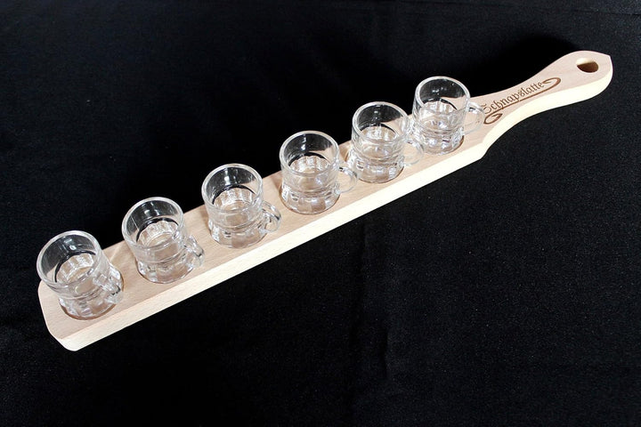 DanDiBo Schnapslatte Holz mit 6 Gläser Schnapsbrett Leiste Schnapsrunde mit Gravur