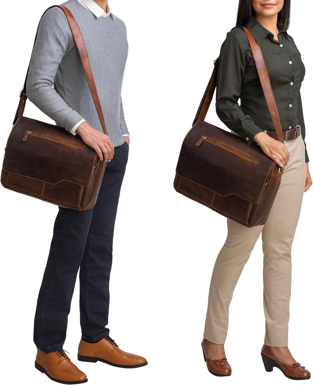 STILORD 'Marvin' Ledertasche Umhängetasche Modernes Vintage Design 15.6 Zoll Laptoptasche grosse Uni