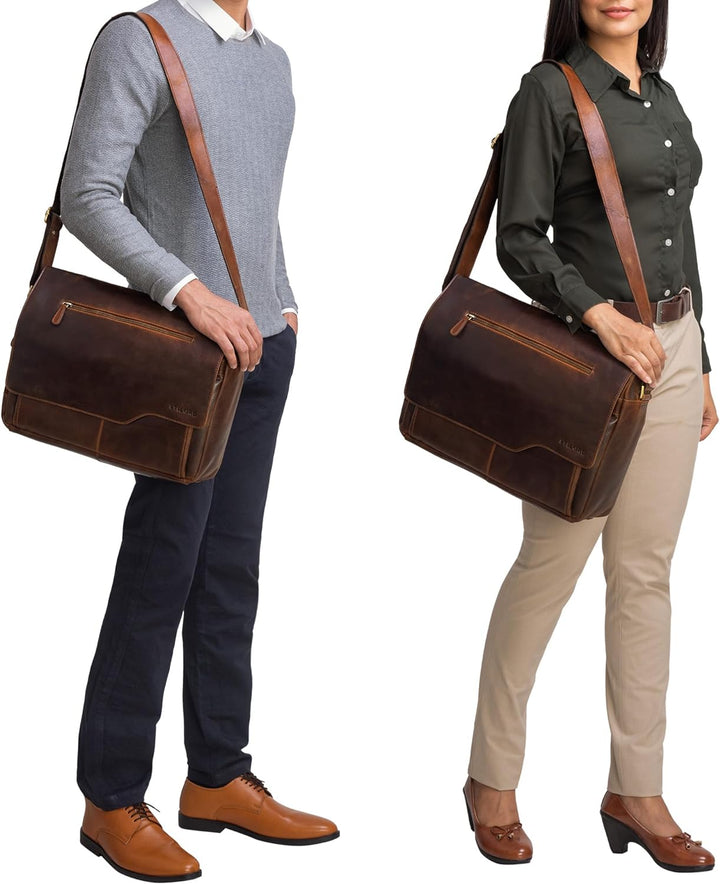 STILORD 'Marvin' Ledertasche Umhängetasche Modernes Vintage Design 15.6 Zoll Laptoptasche grosse Uni