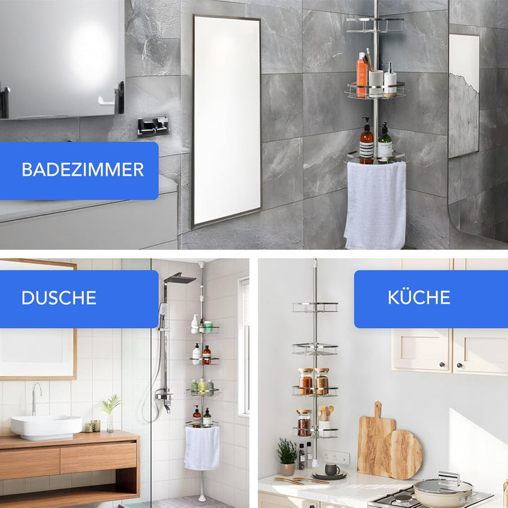 Bamodi Aluminium Regal Bad - Teleskop-Eckregal - Eckregale Dusche - Schwebende Aufbewahrungslösung R