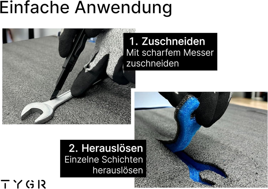 TYGR Multilayer Schaumstoff 1000x600x30 schwarz für Werkzeug, Kamera & Co. | Einfaches Bearbeiten |