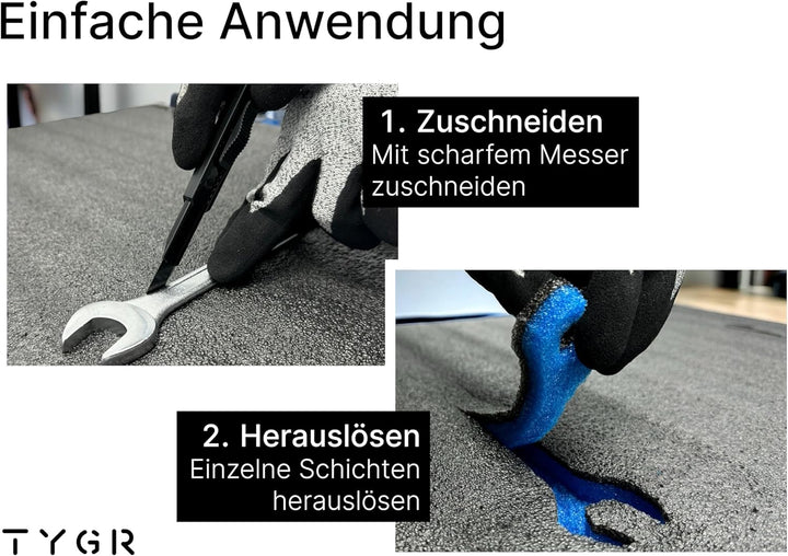 TYGR Multilayer Schaumstoff 1000x600x30 schwarz für Werkzeug, Kamera & Co. | Einfaches Bearbeiten |