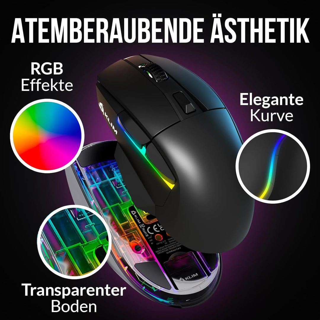 KLIM Blaze X RGB + NEU 2023 + Wiederaufladbare kabellose Gaming-Maus mit Ladestation + Langlebiger A