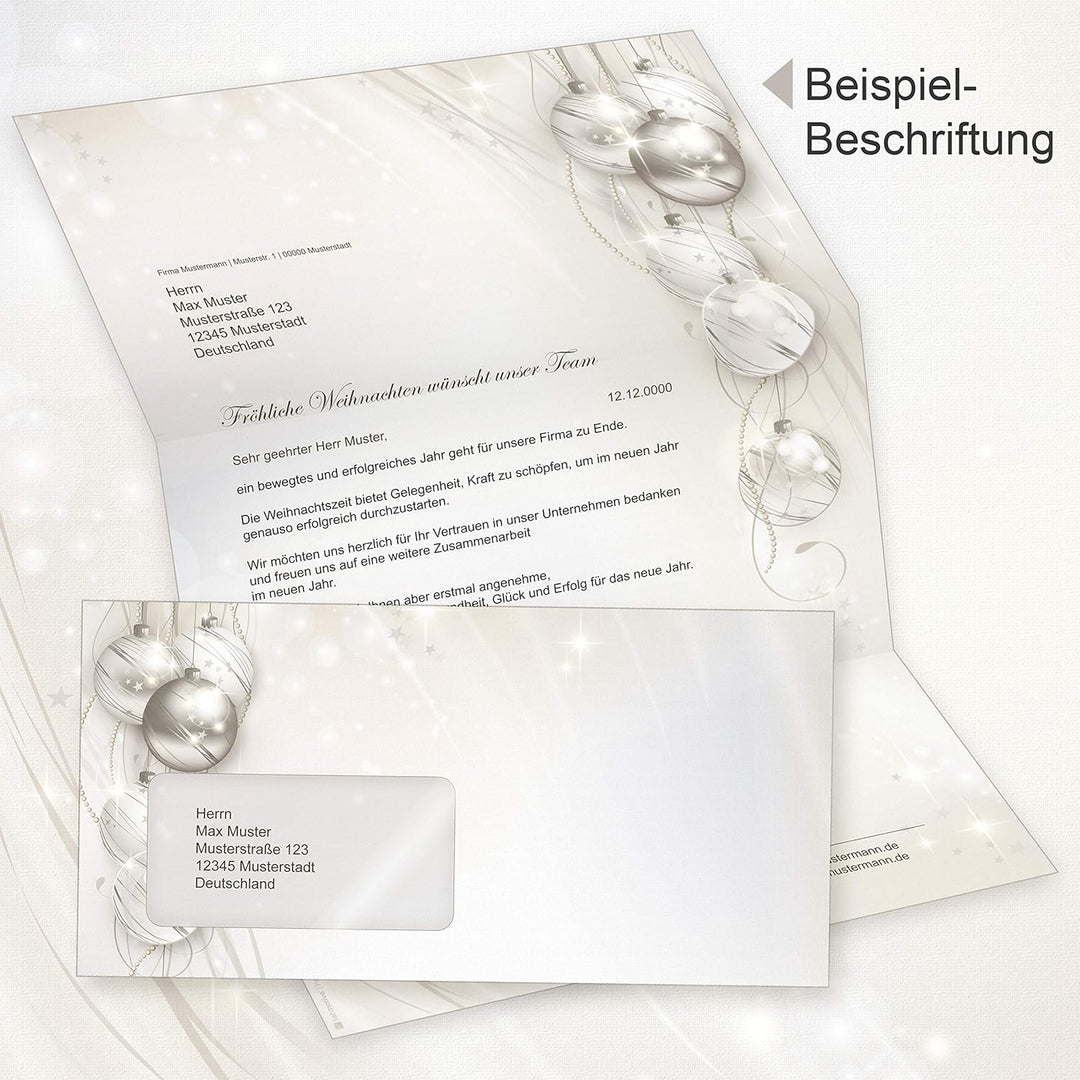 ELEGANCE 100 Sets Weihnachtsbriefpapier mit Fensterumschlag Briefpapier Weihnachten mit Umschlag mit