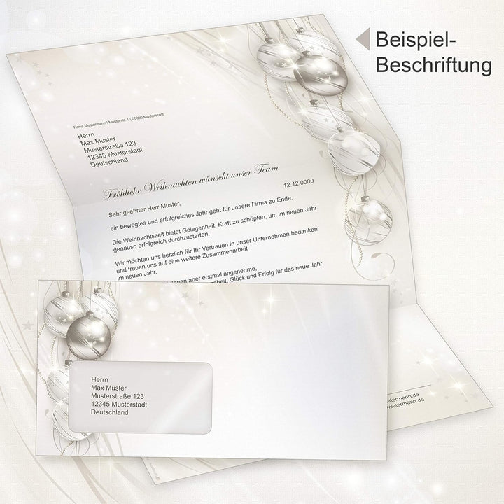 ELEGANCE 100 Sets Weihnachtsbriefpapier mit Fensterumschlag Briefpapier Weihnachten mit Umschlag mit